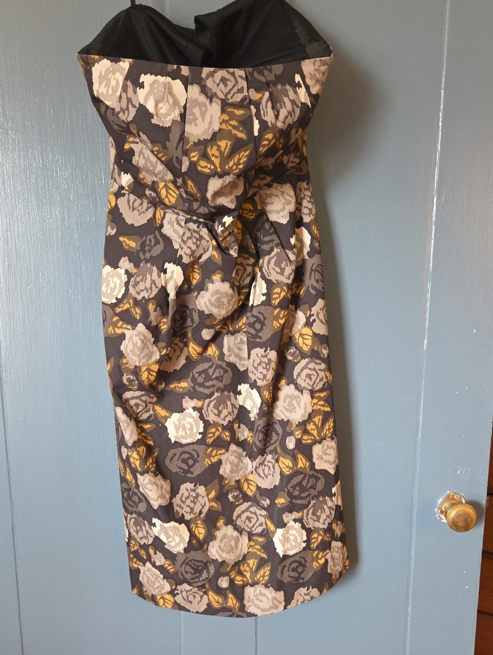 🟣J Crew Marielle Dress A Line Strapless Floral Roses Gray Yellow
